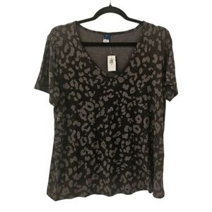 Black Leopard Print Old Navy Women's Short-Sleeve Luxe T-Shirt